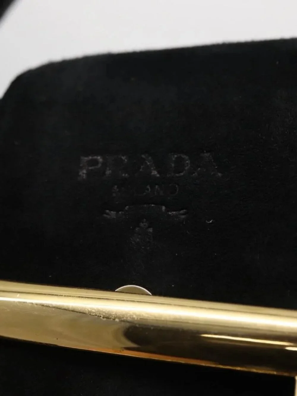 PRADA Hand Bag Suede Black Gold - Picture 15 of 16